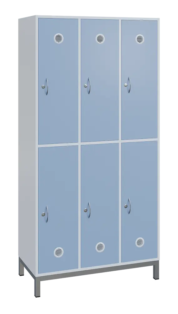 SBS-2233 šatní skříň 6-boxová, 1800x900x400 mm, kovové nohy, korpus bílý, dvířka blankyt